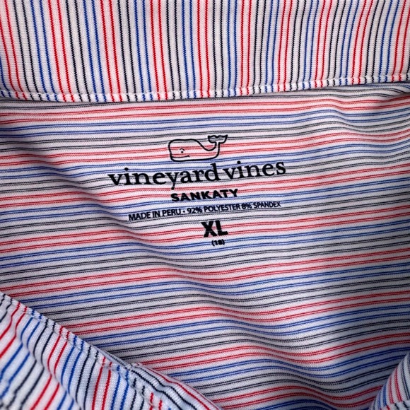 Vineyard Vines Sankaty Polo Shirt Boys XL Blue Red Grey Stripe Performance - Picture 3 of 7